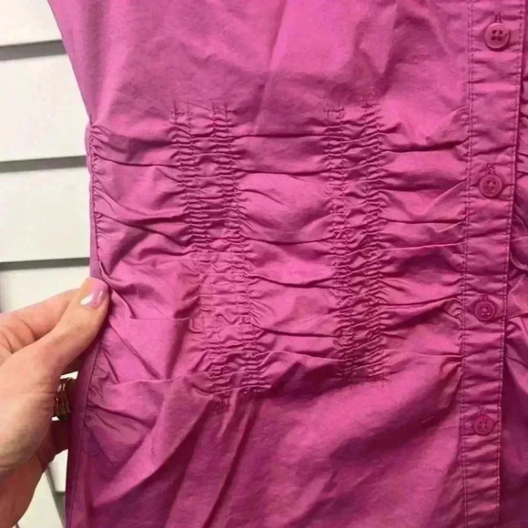Attention Short Sleeve Button Down Ruched Detail Top Size Small Purple - Picture 4 of 6